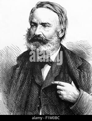 Ein Porträt von Victor-Marie Hugo (1802-1885), französischer Dichter, Schriftsteller und Dramatiker der romantischen Bewegung. Als einer der größten und bekanntesten französischen Schriftsteller gilt, sind seine bekanntesten Werke die Romane Les Misérables aus dem Jahr 1862 und der Glöckner von Notre-Dame aus dem Jahr 1831. Stockfoto