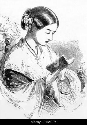 Florence Nightingale (12. Mai 1820 – 13. August 1910), feierte englische Krankenschwester, Schriftsteller und Statistiker, wer zum Vorsprung für ihre Pionierarbeit in der Krankenpflege während des Krimkrieges kam, wo sie um verwundete Soldaten gepflegt. Sie nannte sich "The Lady mit der Lampe" nach ihrer Gewohnheit Runden in der Nacht zu machen. Stockfoto