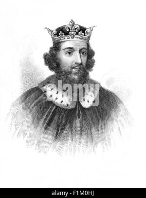 König Alfred (849–899AD) alias Alfred der große, König der Westsachsen von 871-886 und König der Angelsachsen von 886-99 galt als der erste König von England. Nach der Thronbesteigung kämpfte Alfred mehrere Jahre lang gegen Wikingerinvasionen und gewann 878 einen entscheidenden Sieg in der Schlacht von Edington.Er machte eine Vereinbarung mit den Wikingern und schuf das, was im Norden Englands als Danelaw bekannt war. Alfred beaufsichtigt auch die Bekehrung des Wikingerführers Guthrum zum Christentum. Er verteidigte sein Königreich gegen die Wikinger Eroberungsversuch und wurde der dominierende Herrscher in England. Stockfoto