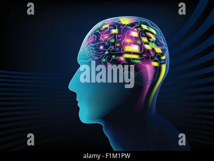 Elektrische Hirnaktivität in einem menschlichen Kopf. Stock Vektor