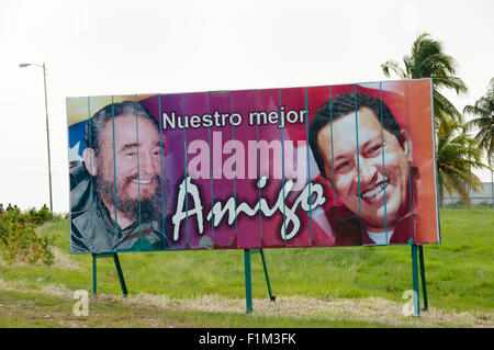 Plakat-Darstellung Fidel Castro & Hugo Chavez - Havanna - Kuba Stockfoto