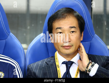 Saitama, Japan. 3. Sep 2015. Masahiro Shimoda (JPN) Fußball: JFA technischer Leiter Masahiro Shimoda sitzt auf die Bank vor der FIFA World Cup Russland 2018 asiatische Qualifikation zweite Runde Gruppe E match zwischen Japan 3-0 Kambodscha im Saitama Stadium 2002 in Saitama, Japan. Bildnachweis: Kenzaburo Matsuoka/AFLO/Alamy Live-Nachrichten Stockfoto