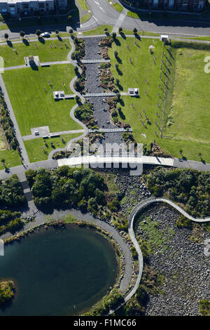 Maungarei Federn Feuchtgebiet, Stonefields Wohnsiedlung, Mount Wellington, Auckland, Nordinsel, Neuseeland - Antenne Stockfoto