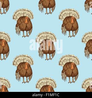 Skizzieren Sie Thanksgiving-Truthahn im Vintage-Stil, nahtlose Vektormuster Stock Vektor