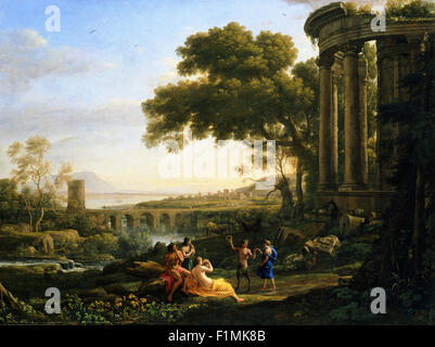 Claude Lorrain (Claude Gellée) - Landschaft mit Nymphe und Satyr tanzen Stockfoto