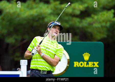 Norton, Massachusetts, USA. 4. September 2015. Bubba Watson am 11. Abschlag in der ersten Runde von der Deutsche Bank Championship im TPC Boston. Anthony Nesmith/Cal-Sport-Medien-Credit: Cal Sport Media/Alamy Live-Nachrichten Stockfoto