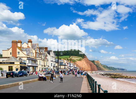 Die Promenade und der Strand in Sidmouth, Devon, England, UK Stockfoto