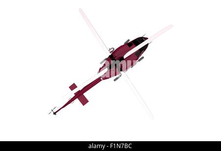 Ansicht von oben roten Hubschrauber isoliert. 3D Illustration ein Chopper. Stockfoto