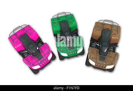 Drei ATV Bikes, Isolated on White Background. Quad-Bikes Illustration. Stockfoto