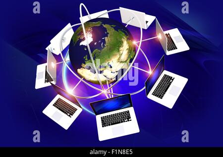 Web Verbindungen Konzept 3D Render Illustration. Computer in das globale Netzwerk abstrakt. Stockfoto