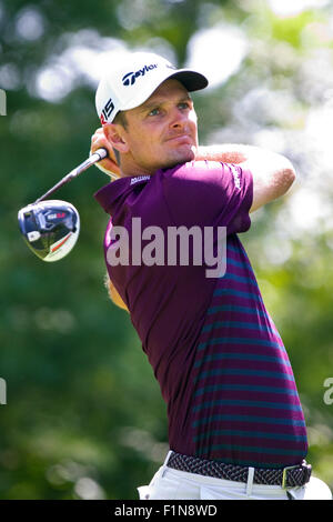 Norton, Massachusetts, USA. 4. September 2015. Justin Rose am 9. Abschlag in der ersten Runde von der Deutsche Bank Championship im TPC Boston. Anthony Nesmith/Cal-Sport-Medien-Credit: Cal Sport Media/Alamy Live-Nachrichten Stockfoto