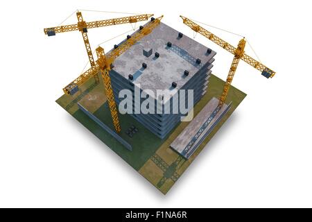 Bau Baustelle von oben. 3D Render Illustration Isolated on White. Stockfoto