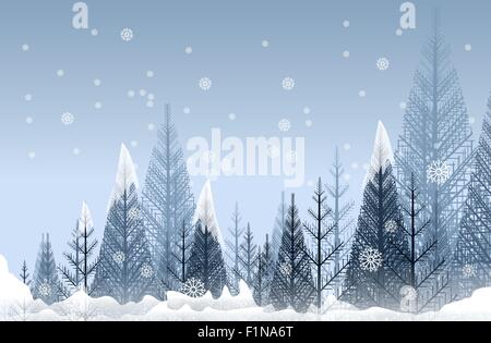 Geheimnisvoller Winterwald abstrakte künstlerische Illustration. Saisonale Winterwald Hintergrund. Stockfoto