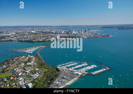 Orakei Marina und Hobson Bay, Waitemata Harbour, Auckland, Nordinsel, Neuseeland - Antenne Stockfoto