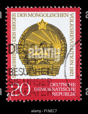 Gedruckt in DDR Stempel zeigt den 50. Jahrestag der mongolischen Republik, ca. 1971 Stockfoto