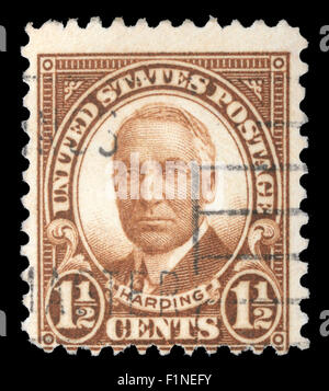 Briefmarke gedruckt in USA. Zeigt das Bild von Präsident Harding. Vereinigte Staaten - ca. 1930-1931 Stockfoto