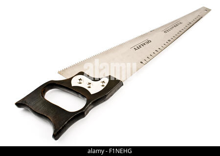 Handsäge isoliert auf weiss Stockfoto