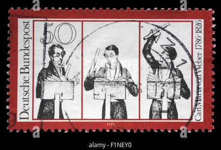 Briefmarke gedruckt in Deutschland zu Ehren Carl Maria von Weber, zeigt Musiker, ca. 1976 Stockfoto