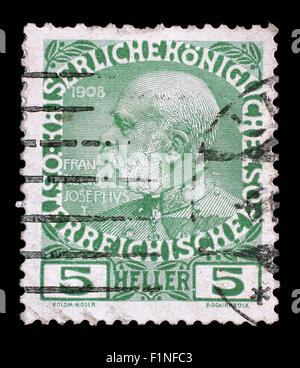 Briefmarke gedruckt in Österreich ab dem 60. Jahrestag der Herrschaft von Kaiser Franz Josef ich Heft zeigt Franz Joseph i., ca. 1908 Stockfoto