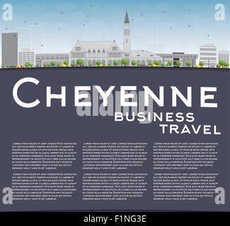 Cheyenne (Wyoming) Skyline mit grauen Gebäuden und blauer Himmel. Business Travel-Konzept. Vektor-Illustration Stock Vektor