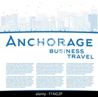 Anchorage (Alaska) Skyline mit dem blauen Gebäude und Kopie Raum zu skizzieren. Business Travel-Konzept. Vektor-Illustration Stock Vektor