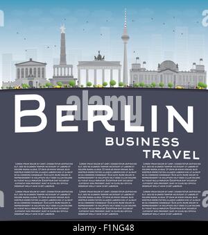 Berliner Skyline mit grauen Gebäude, blauer Himmel und Textfreiraum. Business Travel-Konzept. Vektor-illustration Stock Vektor