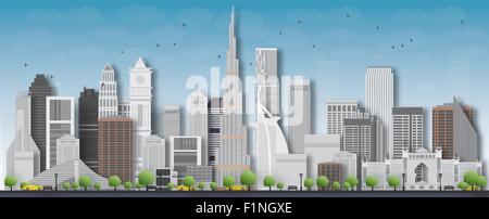 Dubai 3d City Skyline detaillierte Silhouette mit Schatten von Gebäuden. Vektor-Illustration. Stock Vektor