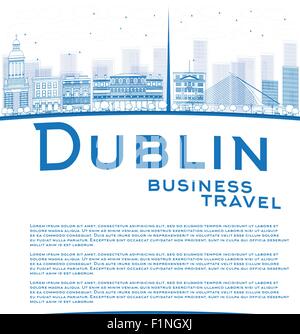 Skizzieren Sie Dublin Skyline mit dem blauen Gebäude und Kopie Raum. Irland. Business Travel-Konzept. Vektor-Illustration Stock Vektor