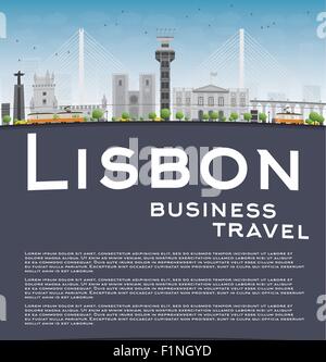Lissabon Stadt Skyline mit grauen Gebäude, blauen Himmel und Kopie. Business Travel-Konzept. Vektor-illustration Stock Vektor