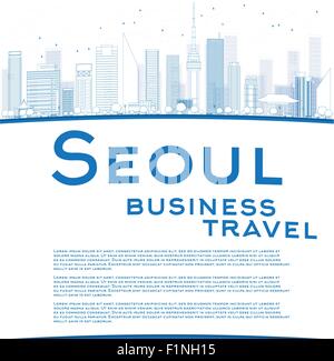 Skyline von Seoul mit blauen Gebäude und Kopie Raum zu skizzieren. Business Travel-Konzept. Vektor-illustration Stock Vektor