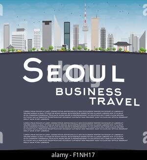 Seoul-Skyline mit grauen Gebäude, blauer Himmel und Textfreiraum. Business Travel-Konzept. Vektor-illustration Stock Vektor