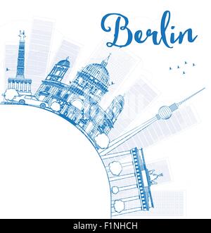 Berliner Skyline mit dem blauen Gebäude und Kopie Raum. Vektor-illustration Stock Vektor