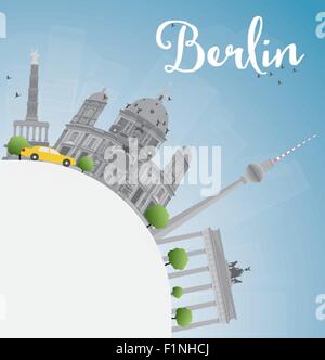 Berliner Skyline mit grauen Gebäude, blauer Himmel und Textfreiraum. Vektor-illustration Stock Vektor