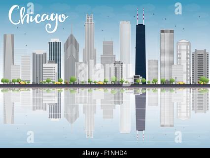 Skyline von Chicago mit grauen Wolkenkratzer und Reflexionen. Vektor-illustration Stock Vektor