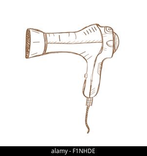 Handgezeichnete Haartrockner. Isolierte Vektor-Illustration auf weißem Hintergrund Stock Vektor