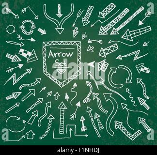 Handgezeichnete Pfeilsymbole auf grüne Tafel gesetzt. Vektor-Illustration Stock Vektor