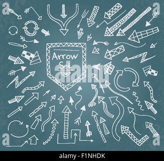 Handgezeichnete Pfeilsymbole auf blaue Tafel gesetzt. Vektor-Illustration Stock Vektor
