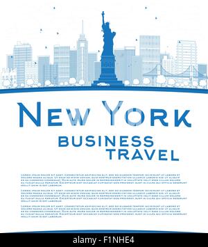 Skyline von New York City mit blauen Gebäuden zu skizzieren und Raum zu kopieren. Business Travel-Konzept. Vektor-illustration Stock Vektor