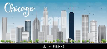 Skyline von Chicago mit grauen Wolkenkratzer und blauer Himmel. Vektor-illustration Stock Vektor