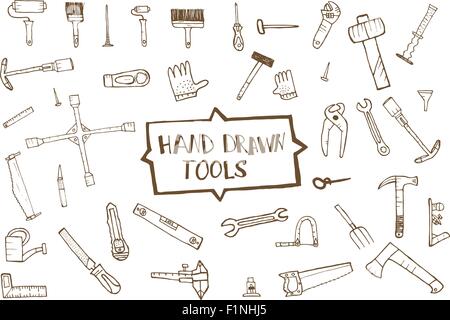 Hand Tool Set Icons, isoliert. Vector Illustration Stock Vektor