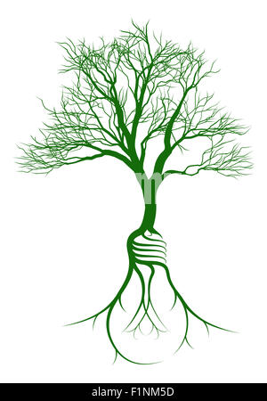Baum wächst aus Glühbirne Wurzeln geprägt. Das Wachstum einer Idee Stockfoto