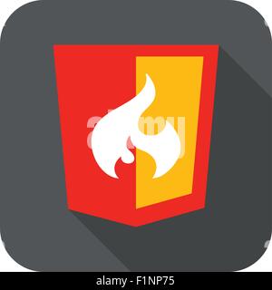 Vektor-Illustration der Web Shield, Flamme-Php-Framework, isolierte flache Design-Site-Entwicklung-Symbol auf weißem Hintergrund Stock Vektor