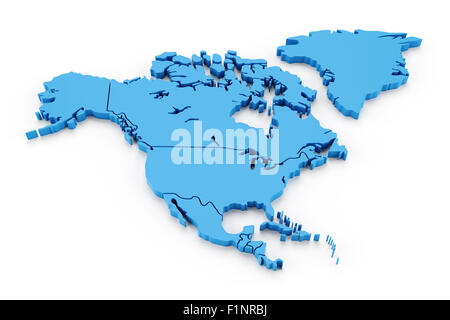 Extrudierte Karte von Nordamerika mit Ländergrenzen Stockfoto