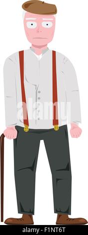 Retro-alte Mann Spazierstock Cartoon Ikone Vektor Illustration Grafik-design Stock Vektor