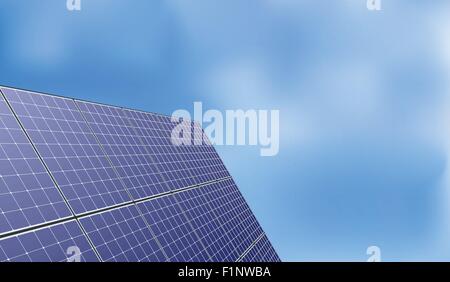 Solar-Panel über blauen Himmel Hintergrund grüne, umweltfreundliche erneuerbare Energie Netz Vektor-Illustration mit richtigen Exemplar für text Stock Vektor