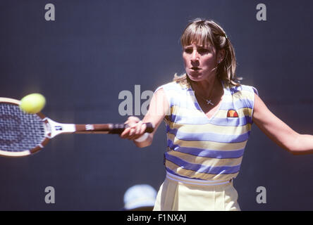 Chris Evert in Aktion bei den Clairol Krone-Tennis-Turnier in La Costa Resort in Carlsbad, Kalifornien im April 1981. Stockfoto