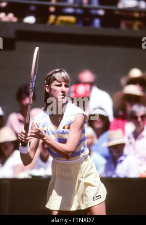 Chris Evert in Aktion bei den Clairol Krone-Tennis-Turnier in La Costa Resort in Carlsbad, Kalifornien im April 1981. Stockfoto