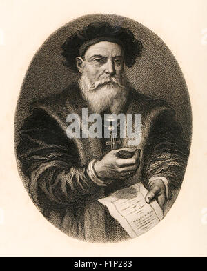 Portugiesische Entdecker Vasco da Gama (1460-1524), der erste Europäer, der erfolgreich navigieren eine Route von Europa nach Indien, Landung am 20 Mai 1498. Diese Route hat Portugal ein lukratives Monopol auf den Handel und markierte den Beginn des globalen Imperialismus. Siehe Beschreibung für mehr Informationen. Stockfoto