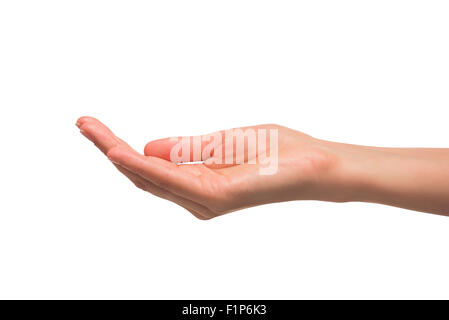 Öffnen Sie die Hand einer Frau, Handfläche nach oben. Stockfoto