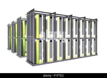 Hosting-Raum - Server-Racks, Isolated on White. Stockfoto